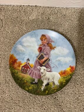Reco Decorative Plate Featuring Girl with Lamb - Pastel Pink Dress